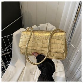 Women Shoulder Bgas Stone Pattern Solid Color Elegant Bag (Color: Gold)