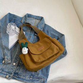 Leisure Commute Large Capacity Summer Fashion Canvas Support All-match Shoulder Bag (Option: Brown With Pendant)
