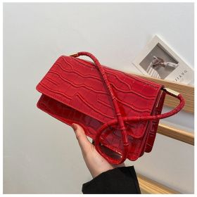 Women Shoulder Bgas Stone Pattern Solid Color Elegant Bag (Color: Red)