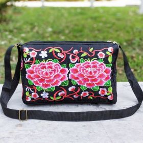 Female Antique Double Sided Embroidery One-shoulder Crossbody Bag (Option: Red Peony)