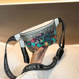 Hip Hop Fashion Painted Graffiti Small Casual Slanted Chest Bag (Color: White)