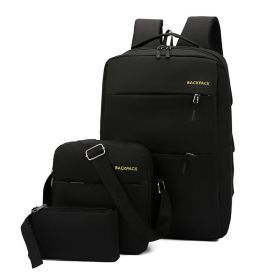 Men's USB Charging Casual Fashion Computer Bag Three-piece Set (Color: Black)