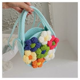 Summer New Cotton String Women's Woven Bag Flower Bag Fresh One-shoulder Portable (Option: Green-20 √ó 19 √ó 7cm)