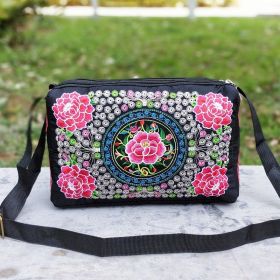 Female Antique Double Sided Embroidery One-shoulder Crossbody Bag (Option: Small Peony Red)