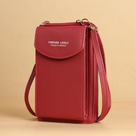 Mobile Phone Crossbody Bags Clutch Large Capacity Long Wallet Shoulder Bag Women (Color: Red)