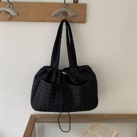 Large Capacity Totes Nylon Women's Rhombus Plaid (Color: Black)