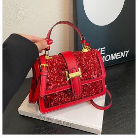 Women's Fashion Casual Sequin Shoulder Bag (Color: Red)