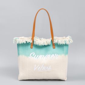 Embroidered Tote Tassel Canvas Bag Magnetic Bag Underarm Summer (Option: Light Blue Embroidery Letters-50 √ó 10 √ó 35CM)