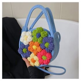Summer New Cotton String Women's Woven Bag Flower Bag Fresh One-shoulder Portable (Option: Blue-20 √ó 19 √ó 7cm)