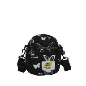 Spring And Summer Women's Bag Fashion Printed Nylon Fabric Travel Out Shoulder Crossbody (Color: Black)