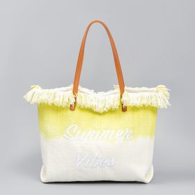 Embroidered Tote Tassel Canvas Bag Magnetic Bag Underarm Summer (Option: Yellow Embroidery Letters-50 √ó 10 √ó 35CM)