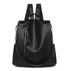 Women's Bag PU Soft Leather Textured Backpack Fashion Hong Kong Style Large Capacity (Color: Black)