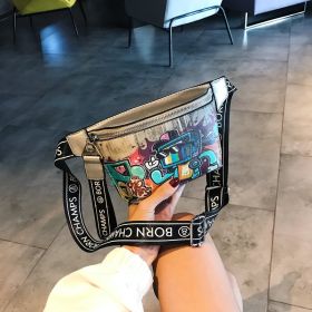 Hip Hop Fashion Painted Graffiti Small Casual Slanted Chest Bag (Color: Silver)