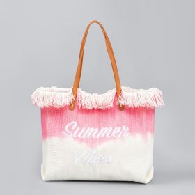 Embroidered Tote Tassel Canvas Bag Magnetic Bag Underarm Summer (Option: Pink Embroidery Letters-50 √ó 10 √ó 35CM)