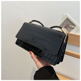 Women Shoulder Bgas Stone Pattern Solid Color Elegant Bag (Color: Black)