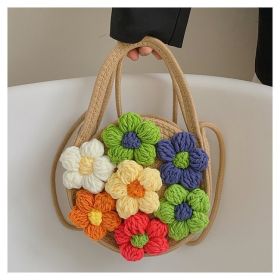 Summer New Cotton String Women's Woven Bag Flower Bag Fresh One-shoulder Portable (Option: Khaki-20 √ó 19 √ó 7cm)