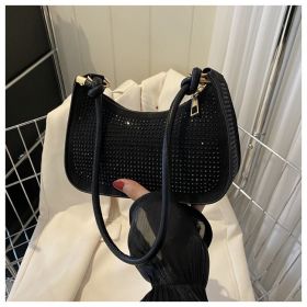 Diamond-embedded Western Style Underarm Bag Fashion Fashion Casual Shoulder Bag (Color: Black)
