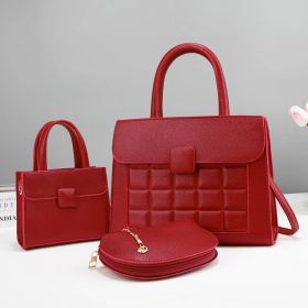 New Commuter Large Capacity Shoulder Bag Three-piece Set Versatile Handbag (Option: Wine Red-30 √ó 12 √ó 22cm)