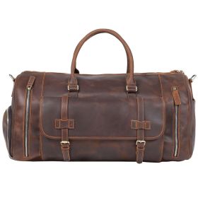Men's Retro Genuine Leather Super Large Capacity First Layer Cowhide Leather Hand Luggage Bag (Option: Dark Brown)