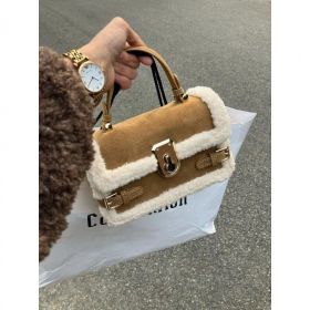 Plush Stitching Advanced Texture All-match Crossbody Handbag (Option: Brown-With Crossbody Shoulder Strap)