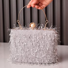 Tassel Handbags Women Dress Party Evening Bag Fashion Luxury Designer Square Bags Crossbody Shoulder Bag Ladies (Color: Grey)