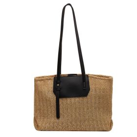 Woven Large Capacity Fashion Handbag (Color: Black)