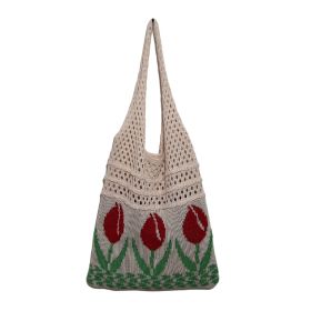 Flower Tulip Vintage Knitted Shoulder Bag (Option: Beige Red Flower)