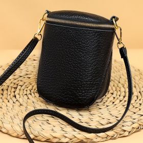 High-quality Leather Mobile Phone Bag Korean Style Shell Bags For Women Fashion Small Shoulder Crossbody Bag (Color: Black)