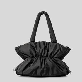 Soft Lightweight And Large Capacity Pleated Drawstring Handbag For Women (Color: Black)