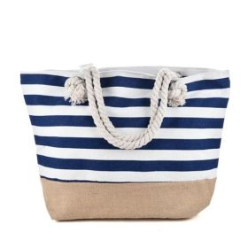 Striped Beach Bag Casual Large Capacity Women Shoulder Bags (Option: Navy Blue-50x12x35cm)