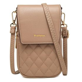 Plaid Sewing Design Mobile Phone Bags For Women Simple Buckle Multifunctional Crossbody Shoulder Bag (Color: Coffee)