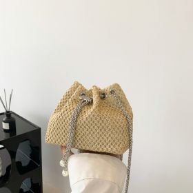 Summer Leopard Print Women's Fashion Woven Crossbody Chain Shoulder Bag (Option: Hollow Straw Khaki)