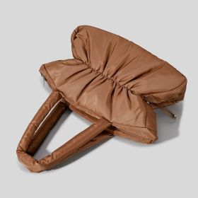 Autumn And Winter Pleated Cotton Filled Large Capacity Handbag For Women (Option: Light Brown)