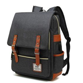 1pc Vintage Nylon Laptop Backpack With USB Charging Port, Slim Tear Resistant Business Backpack For Travel, College, School, Casual Daypack For Men, W (Color: dark gray)