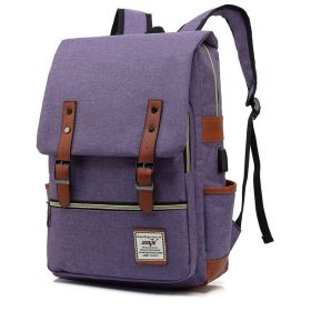 1pc Vintage Nylon Laptop Backpack With USB Charging Port, Slim Tear Resistant Business Backpack For Travel, College, School, Casual Daypack For Men, W (Color: Purple)