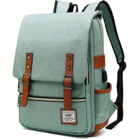 1pc Vintage Nylon Laptop Backpack With USB Charging Port, Slim Tear Resistant Business Backpack For Travel, College, School, Casual Daypack For Men, W (Color: Light Green)
