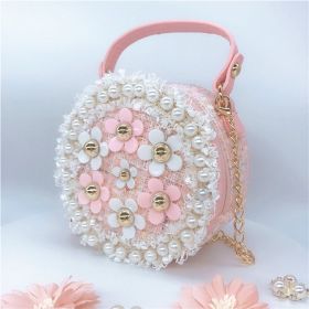 Mini Crossbody Bag Girls Purse Pearl Flower Shoulder Handbags with Chain (Color: Pink)
