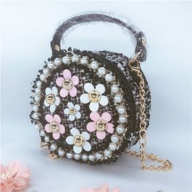 Mini Crossbody Bag Girls Purse Pearl Flower Shoulder Handbags with Chain (Color: Black)