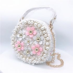 Mini Crossbody Bag Girls Purse Pearl Flower Shoulder Handbags with Chain (Color: White)