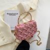 Women Shoulder Bags 2022 Fashion Pleated Weave Handbags Golden Metal Handle Chain Females Evening Clutch Bags New Elegant Box
