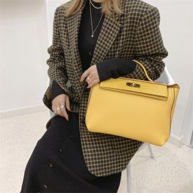 Handbags For Women Shoulder Bags Fashion Classic Brand Designers Females Flap Clutch Bags Metal Button Solid Color Commuter Bag (Color: Yellow, size: 29X22X12cm)