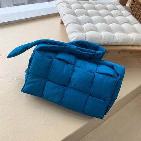 Fashion Women Woven Crossbody Bags New 2022 Solid Cotton Soft Square Messager Bags Flap Wide Shoulder Strap Bags Autumn Winter (Color: Blue, size: 29x15x9cm)