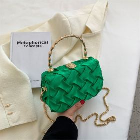 Women Shoulder Bags 2022 Fashion Pleated Weave Handbags Golden Metal Handle Chain Females Evening Clutch Bags New Elegant Box (Color: Green, size: 19x11x7cm)