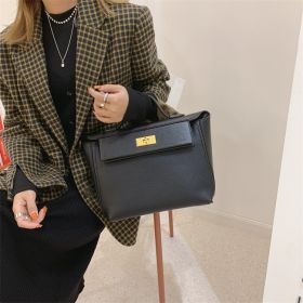 Handbags For Women Shoulder Bags Fashion Classic Brand Designers Females Flap Clutch Bags Metal Button Solid Color Commuter Bag (Color: Black, size: 29X22X12cm)