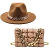 New 2022 Handbags For Women Messenger Bags Golden Metal Chain Pleated Leather Square Crossbody Bags Fashion Females Hats Bag Set