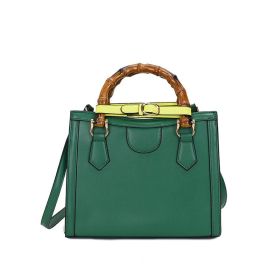 2022 Women's Handbags Brand Designers Bamboo Handle Shoulder Bags Leather Females Casual Square Bags Fashion Crossbody Bags (Color: Green, size: 25x20x10cm)