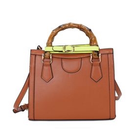 2022 Women's Handbags Brand Designers Bamboo Handle Shoulder Bags Leather Females Casual Square Bags Fashion Crossbody Bags (Color: Brown, size: 25x20x10cm)