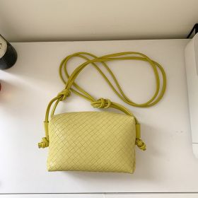 2022 New Fashion Women Woven Style Square Shoulder Bags New Designed Solid PU Leather Adjustable Zipper Female Crossbody Bags (Color: Yellow, size: 15x20x6cm)