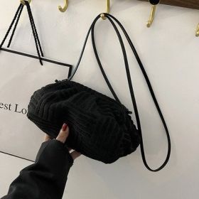 Shoulder Bags Handbags For Women Brand Designers Green Towel Soft Cloth Cloud Bags Flock Messenger Bags New Fashion Dumpling Bun (Color: Black, size: 16x21x7.5cm)