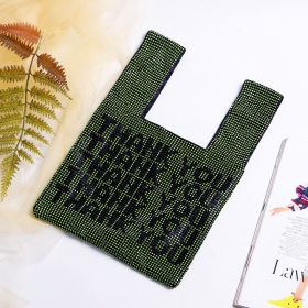 Rhinestones Handbags For Women Tote Bags 2022 Ladies Shopping Bags Party Fashion Alphabet Crystal Shiny Evening Bag Vest Type (Color: Green, size: 35x25x2cm)